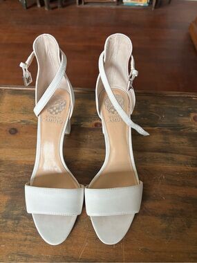 Vince Camuto Women's Ivory Open-Toe Ankle-Strap Block Heels